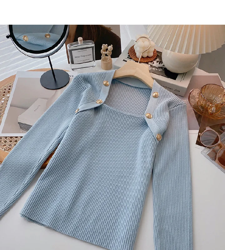 Act Now Net red design double breasted square neck sweater  6610