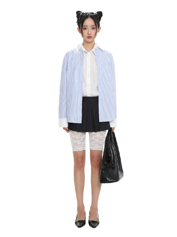 Mega Sale Stripe Embroidery Label Long-Sleeed Shirt [S0000008650]