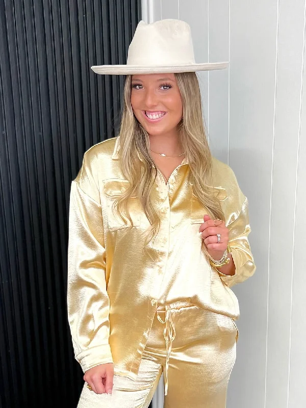 Don't Delay Champagne Glam Button Down Blouse