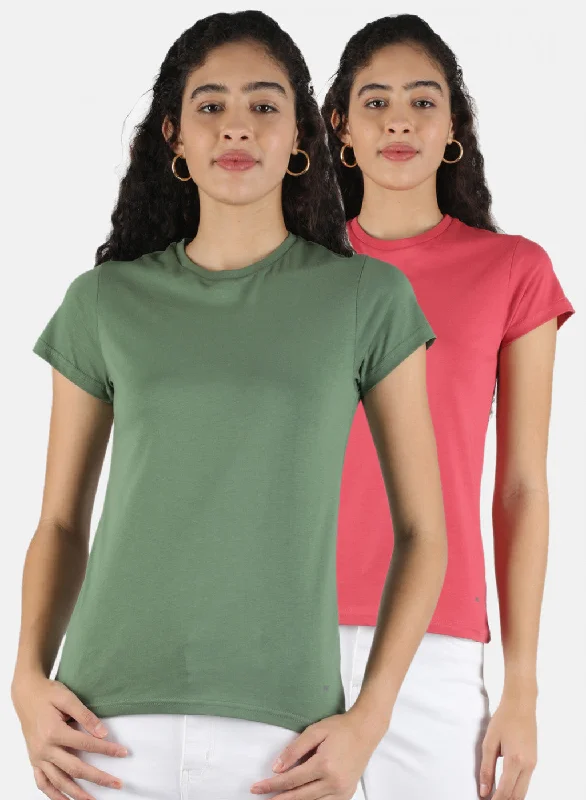 Clearance Items Women Green & Pink Plain Top 2 PCs