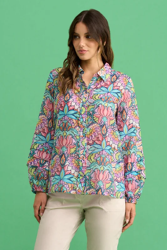 Extra Savings Printed Cotton Silk Shirt - Lotus Print