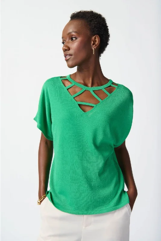 Savings Alert Joseph Ribkoff Cutout V-Neck Dolman Sleeve Knit Sweater Top 241915