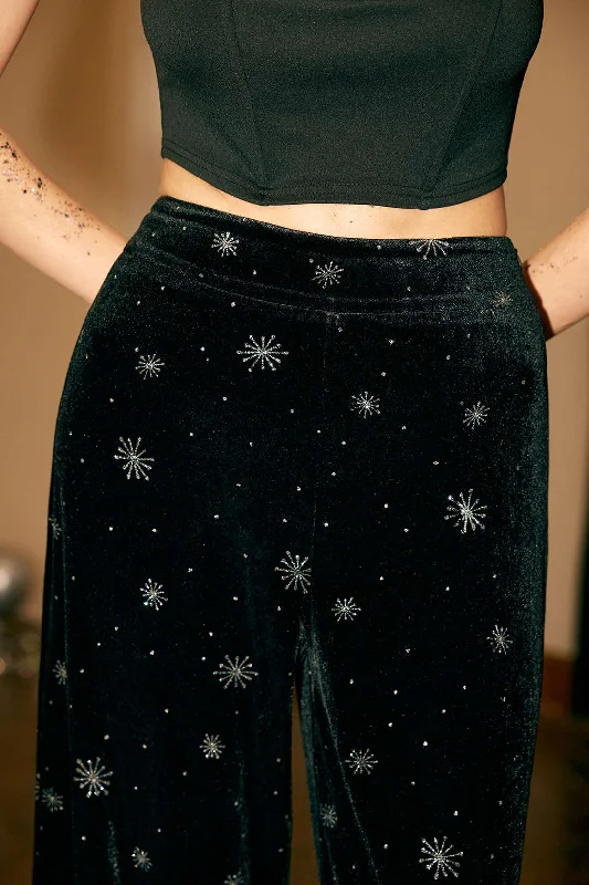 Final Markdown High Waist Velvet Snowflake Pattern Straight Leg Pants
