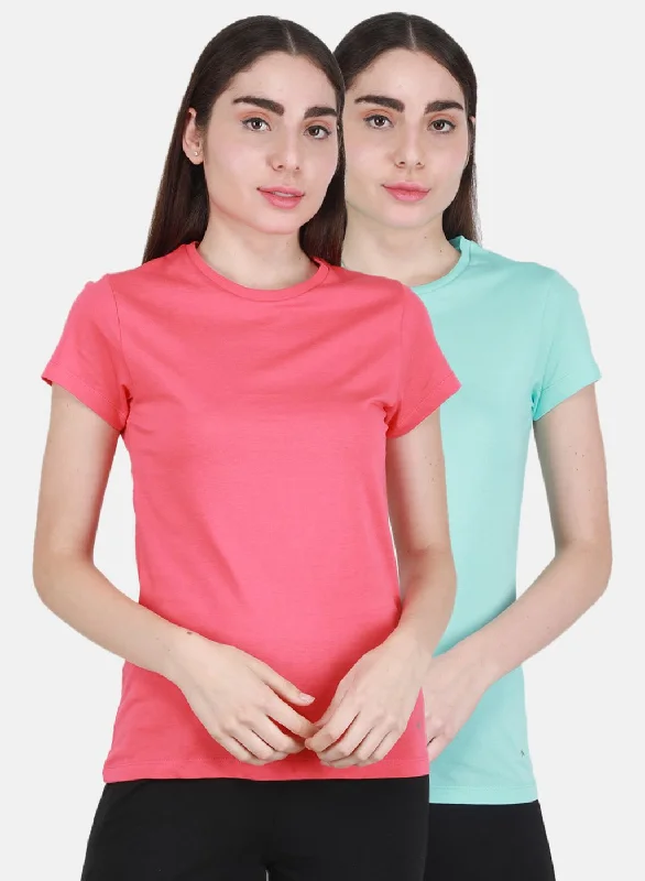 Big Discounts Women Aqua Blue & Pink Solid Top 2 Pc Set