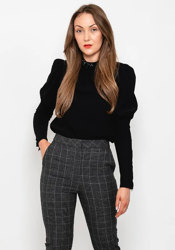 Stock Clearance Exquise Beaded Collar Top, Black