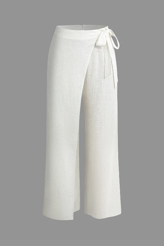 Weekend Bargains to Sizzle Wrap Tie Linen Wide Leg Pants