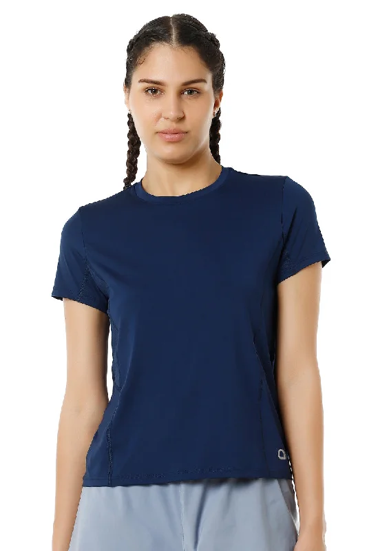 Discount Mania Flaunt Short Sleeve Round Neck Workout T-Shirt - Pageant Blue