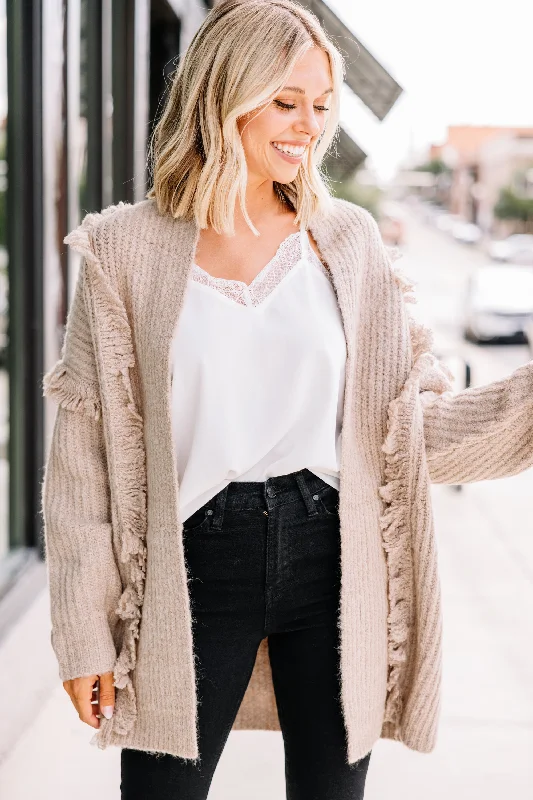 Lowest Rates Give Your All Mocha Brown Fringe Cardigan