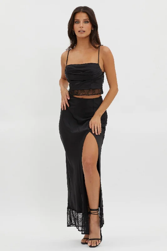 Special Discount For The Moment Lace Trim Maxi Skirt Black
