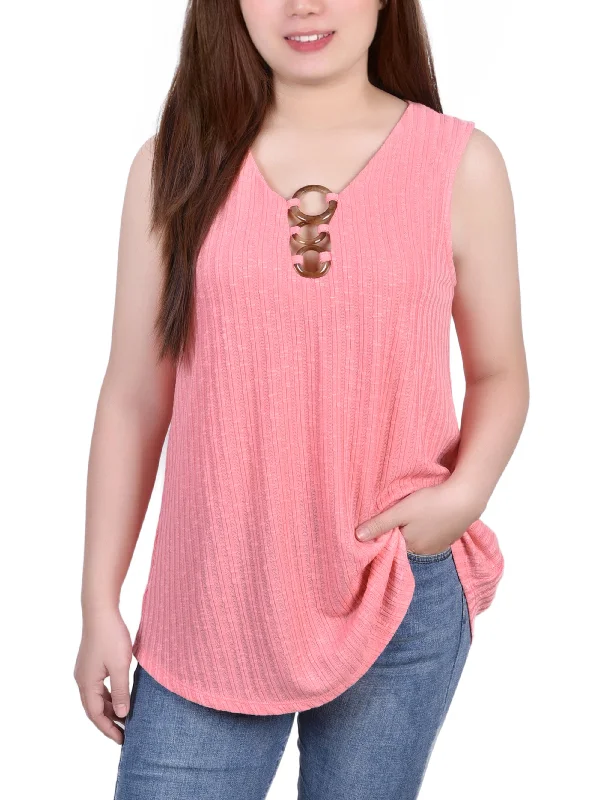 New Deals Sleeveless Ribbed Top With Triple Rings
