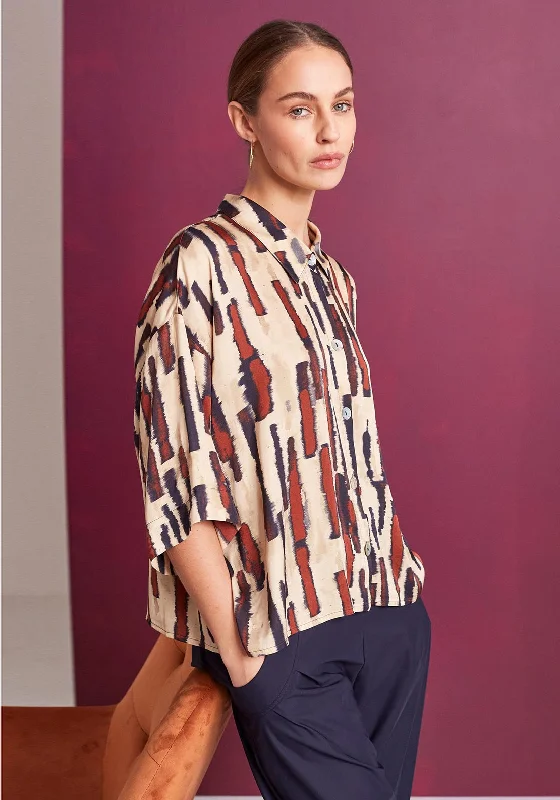 Quick Deals Naya Printed Elbow Length Blouse, Beige Multi