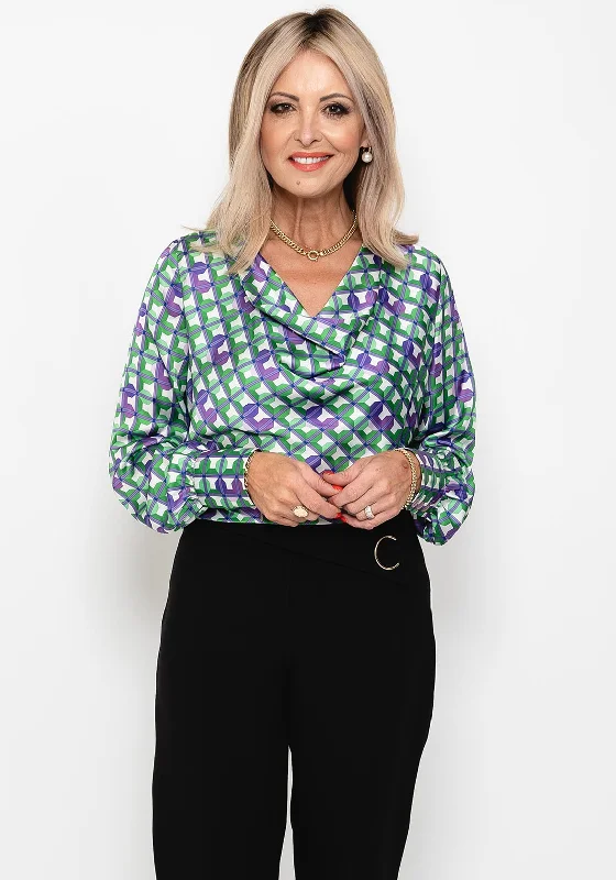 Weekend Offers That Shine Camelot Geo Print Cowl Neck Top, Green & Purple
