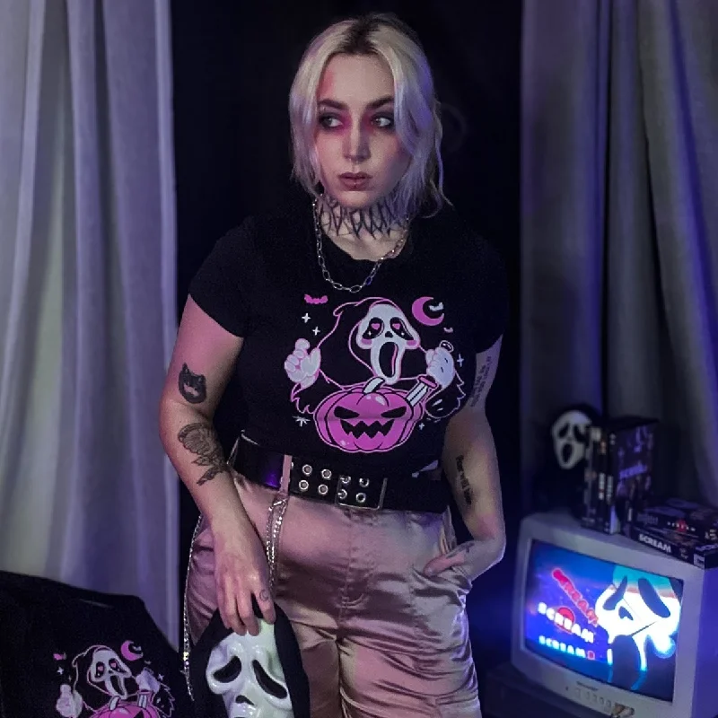 Weekend Offers You Can't Ignore Cute Ghostface Pumpkin Crop Baby Tee