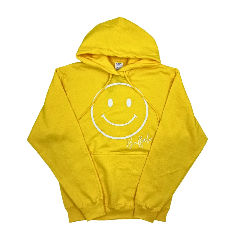 Weekend Specials to Enjoy Smiley Face With Buffalo Wordmark Yellow Hoodie