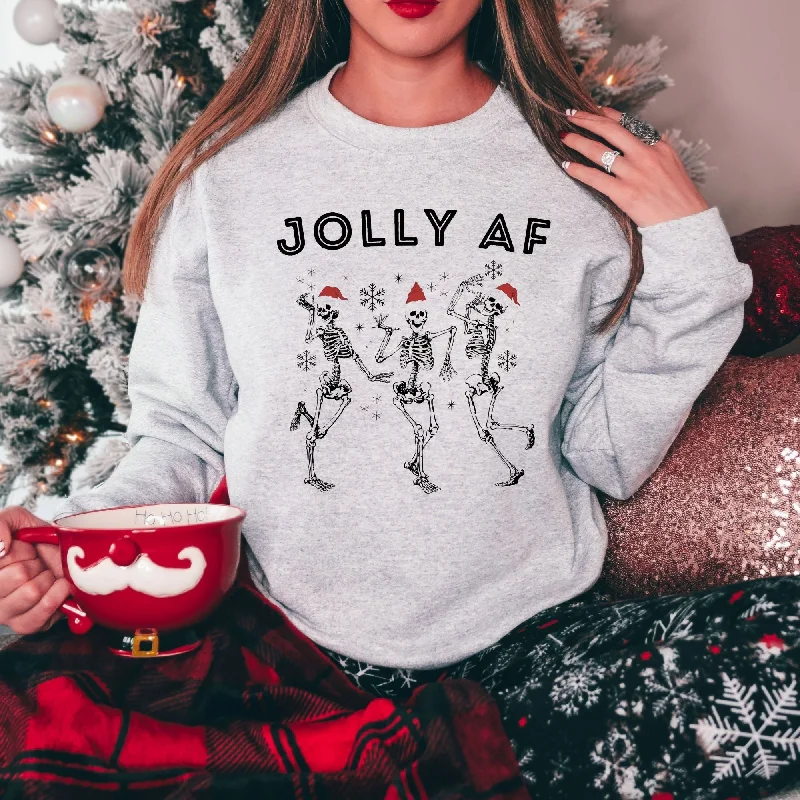 Overstock Sale Jolly AF Skeleton with Santa Hats Crewneck Sweatshirt Holiday Season Hoodie *UNISEX FIT*