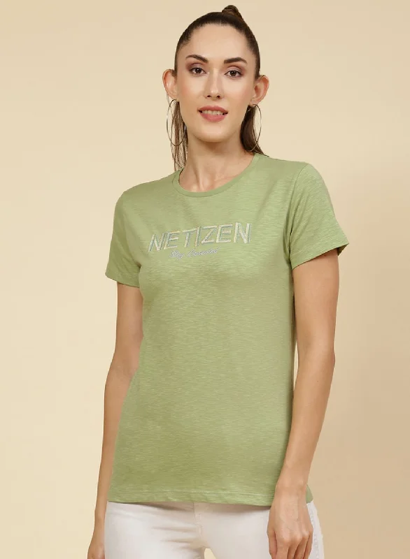 Flash Deals Women Green Embroidered Top