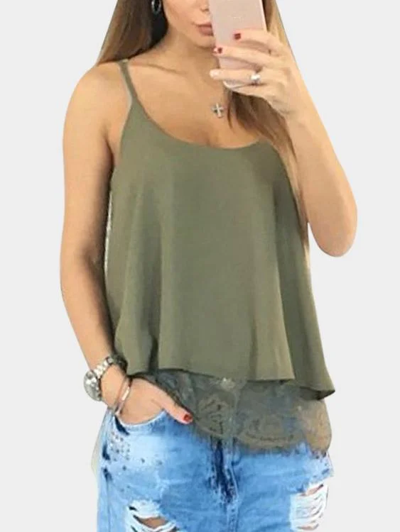 Warehouse Sale Custom Round Neck Lace Sleeveless Army Green Camis