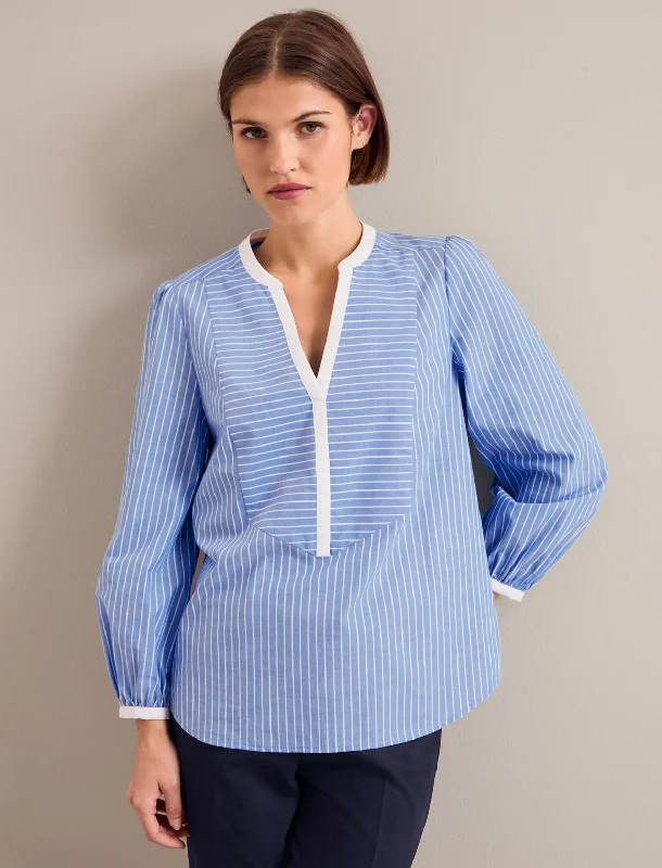 Weekend Discounts to Savor Sadie Organic Cotton Shirt - Wide Stripe Blue White