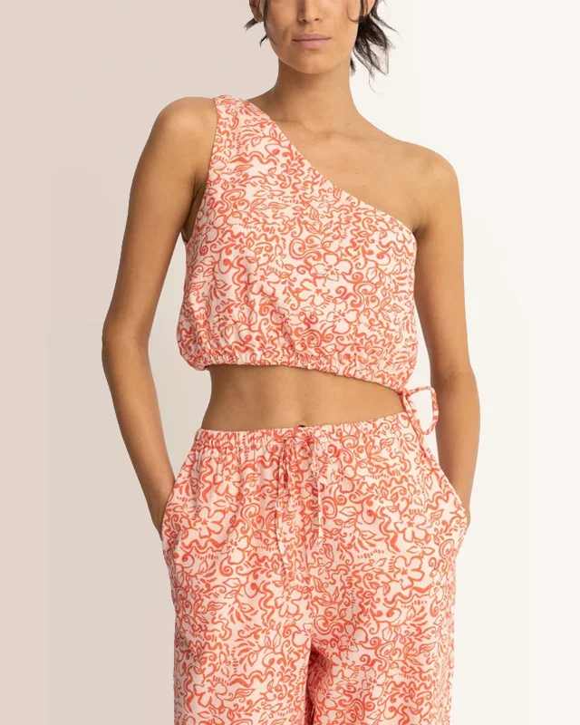 Price Slash Islander Floral One Shoulder Top