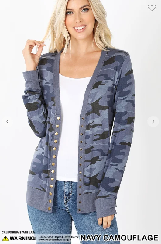 Huge Savings Camo Print Snap Button Cardigan