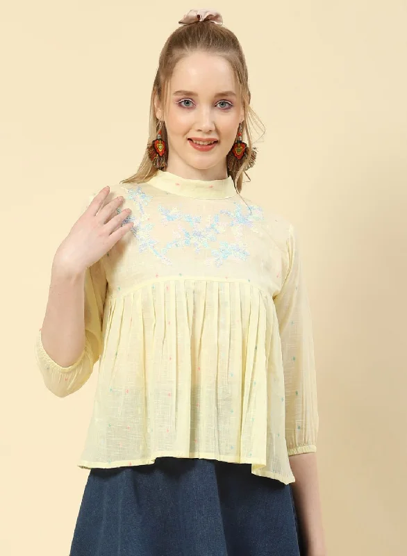 Can't Resist Women Yellow Embroidered Top