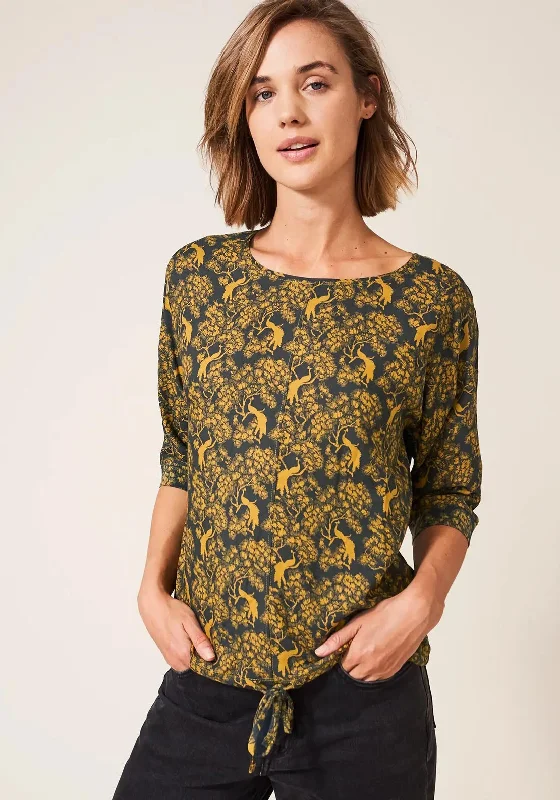 Savings Bonanza White Stuff Copenhagen Printed Tie Hem Top, Green Multi
