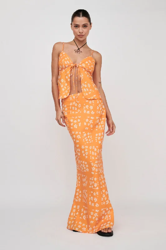 Online Specials Heart & Soul Maxi Skirt Floral Orange