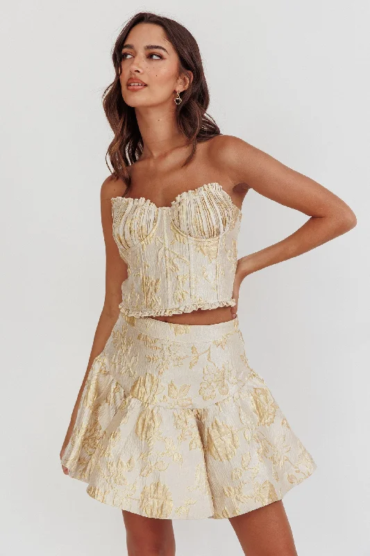 While Supplies Last Kamilla Jacquard Flared Mini Skirt Floral Gold