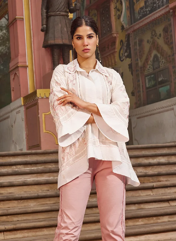 Shop and Save Laira Ivory Embroidered Tencel Shirt for Women