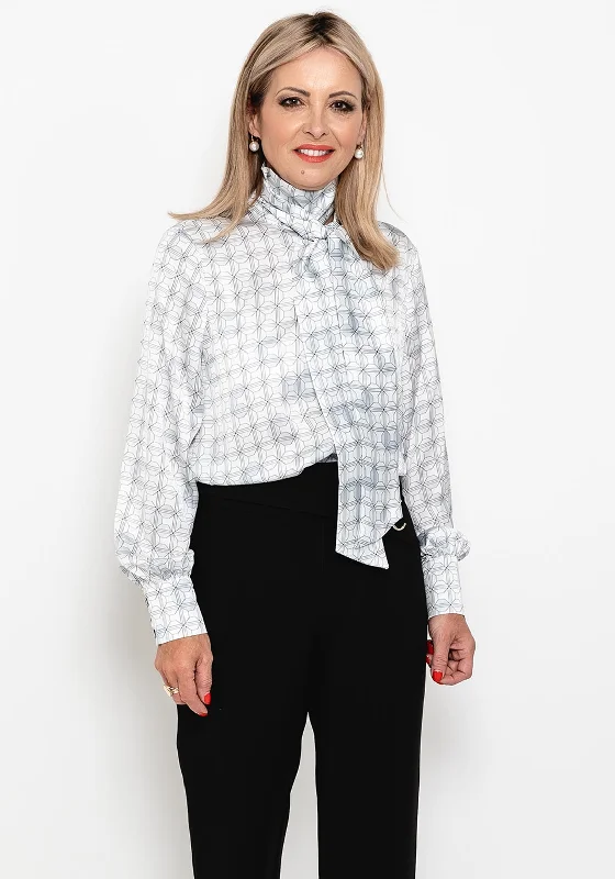 Weekend Discounts to Enjoy Camelot Geo Print Bow Neck Blouse, White