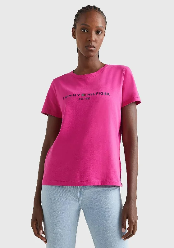 Early Access Tommy Hilfiger Womens Logo T-Shirt, Eccentric Magenta