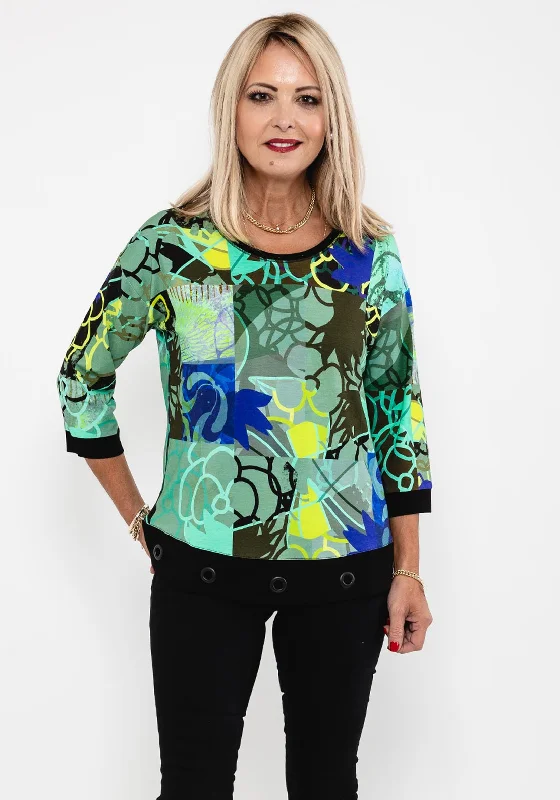 Weekend Deals That Sparkle Dolcezza Modern Print Jersey Top, Green Multi