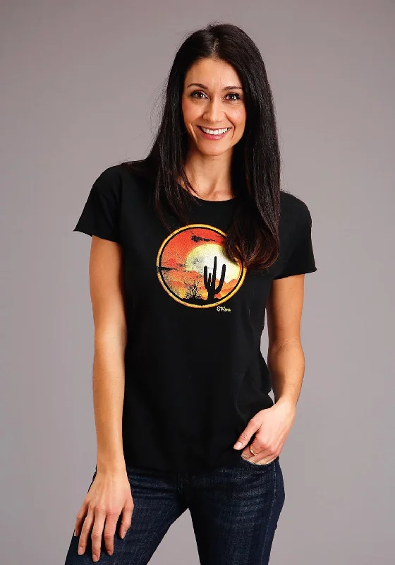 Final Markdown Stetson Womens Black 100% Cotton Cactus/Red Sunset S/S T-Shirt