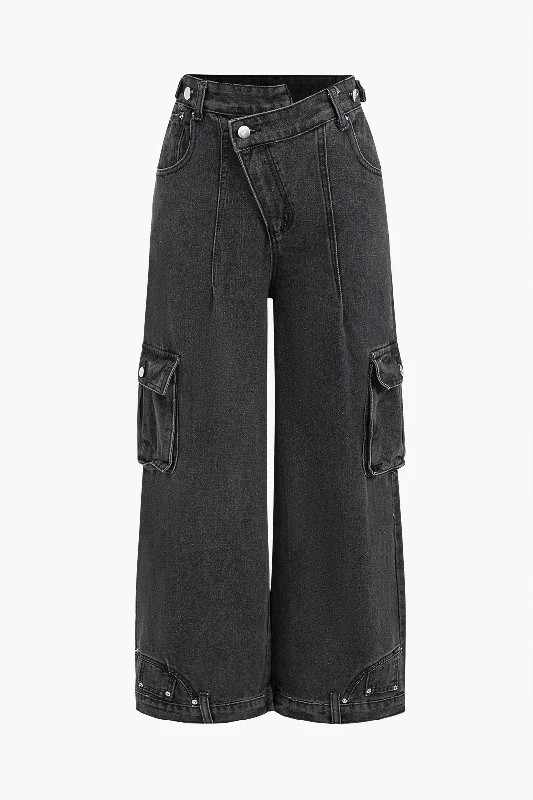 Best Seller Denim Wide Leg Pants Low Waist Cargo Jeans