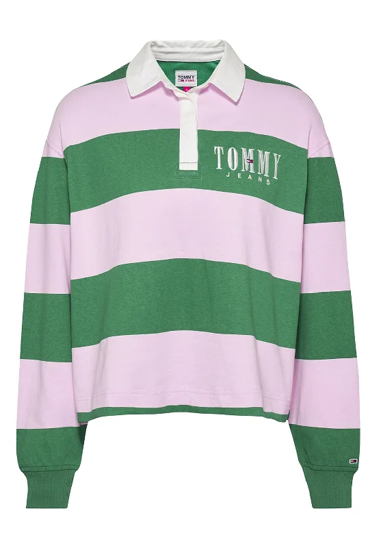 Super Deal Tommy Jeans Womens Oversized Stripe Top, Pink & Green