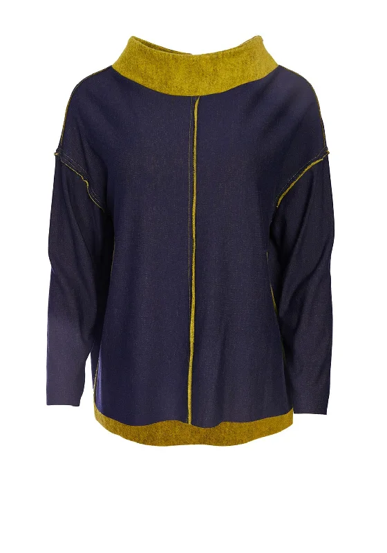 Unbeatable Deal Naya Contrast Stitch High Neck Top, Navy & Green