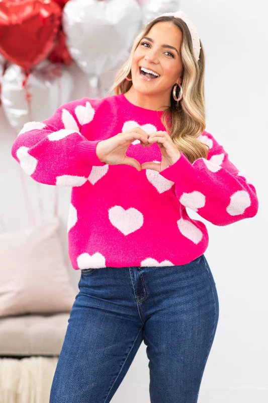 Take Action Hot Pink Heart Drop Shoulder Sweater