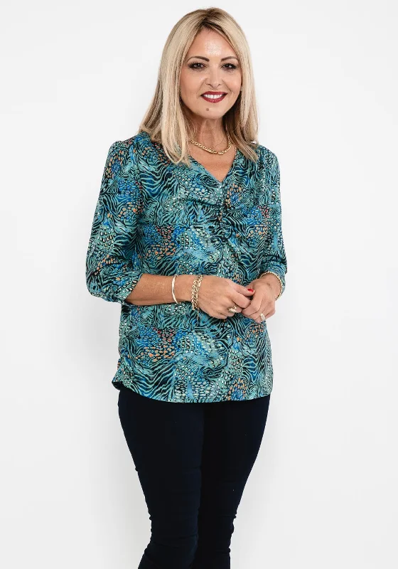 Bargain Prices Leon Collection Peacock Print Top, Green Multi
