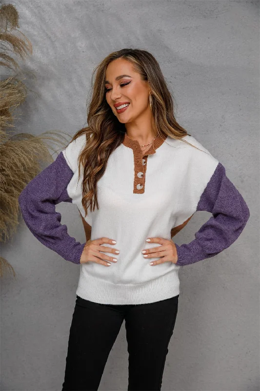 Savings Galore Round Neck Buttoned Knit Top