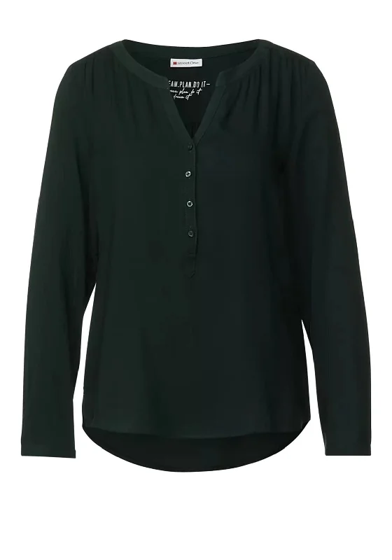 Shop and Save Street One Half Button Blouse, Deep Forest Green