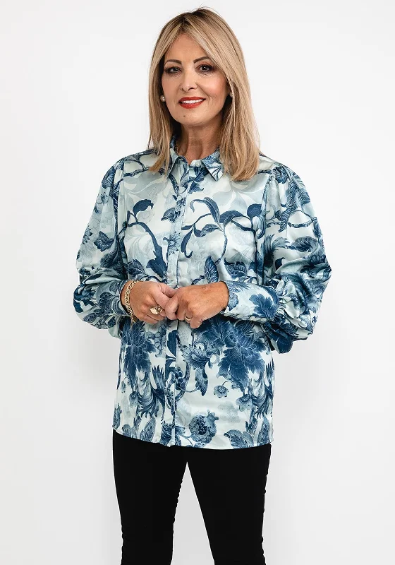 New Arrival Guess Womens Print Satin Shirt, Blue