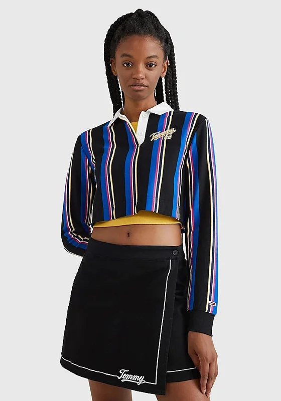 Weekend Offers You Can't Ignore Tommy Jeans Womens Crop Polo Top, Black Multi