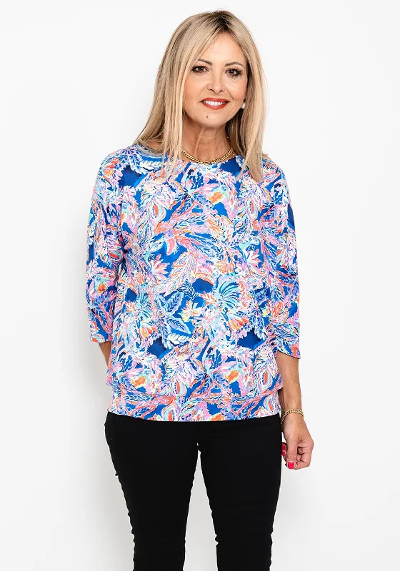 Discount Mania Leon Collection Abstract Print Top, Blue Multi