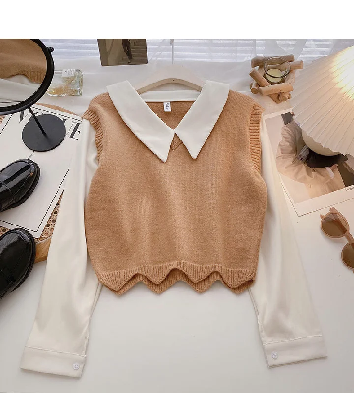 Buy Today Long sleeve stitching design sense sweater soft top  6607