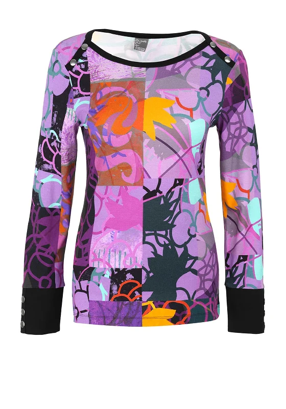 Factory Direct Sale Dolcezza Boat Neck Printed Top, Purple Multi