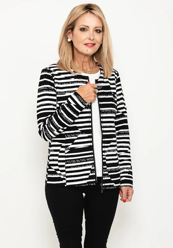 Don't Wait Rabe Ribbed Geo Striped Jacket & T-Shirt Twinset, Black & White