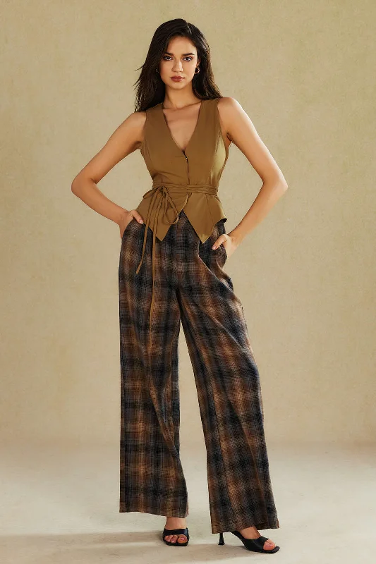 Value Deals Plaid Print Wide Leg Trousers