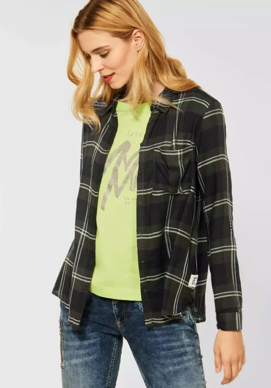 Hurry In Street One Checked Pattern Shirt, Full Olive
