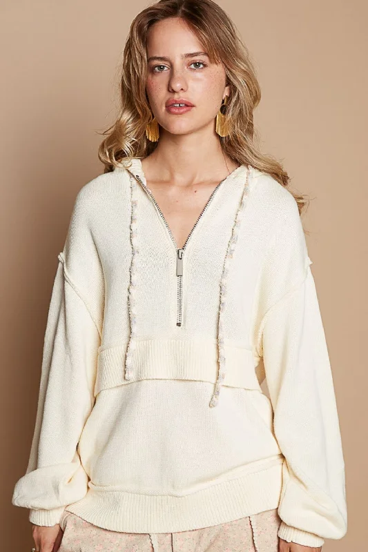 Price Rollback POL Half Zip Drop Shoulder Hooded Sweater