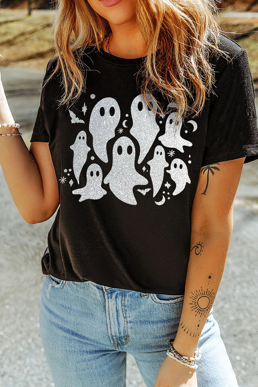 Deal Mania Full Size Ghost Round Neck Short Sleeve T-Shirt